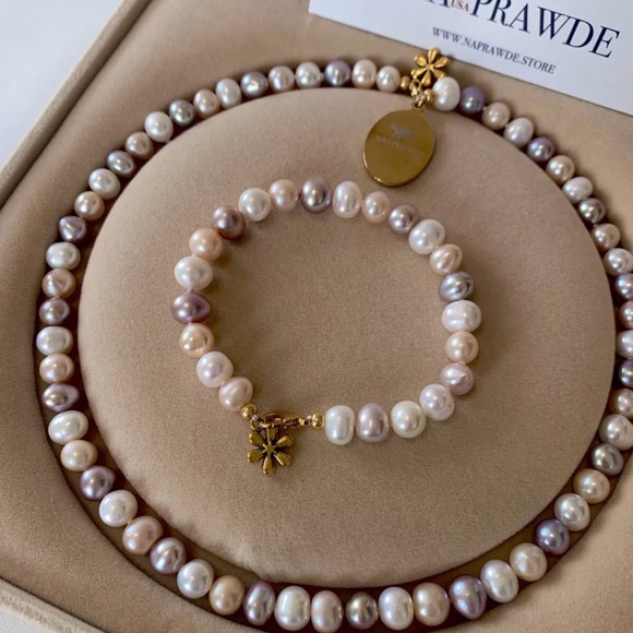 NA*PRAWDE genuine pearl necklace set Potato Shape 8mm AAA Grade-new With Tag - Picture 4 of 9